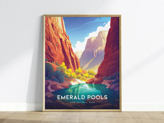 Emerald Pools Zion National Park Framed Travel Print, Emerald Pools Trail Travel Poster, Zion National Park Travel Gift, National Park Decor