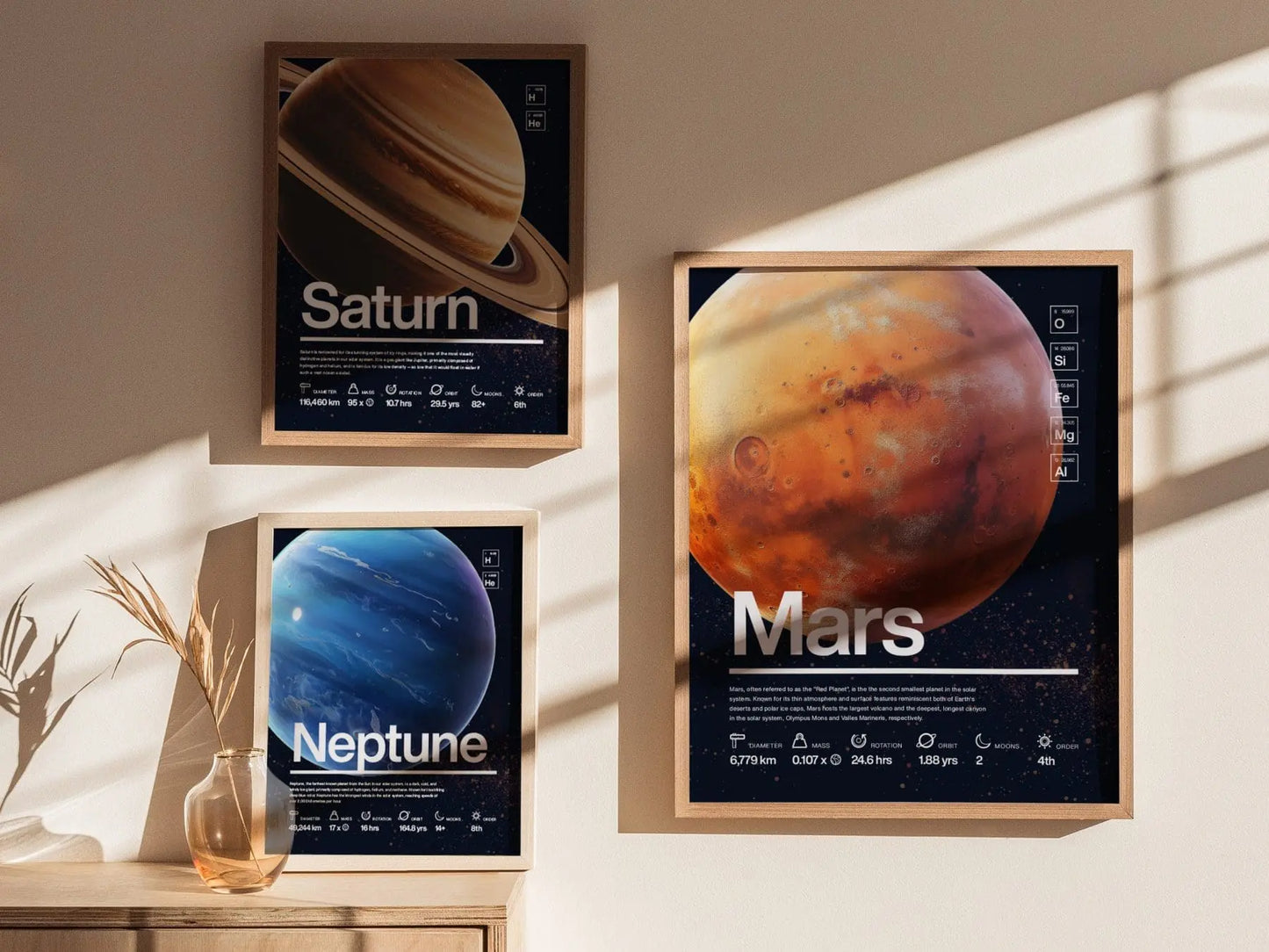 Mars Planet Solar System Framed Wall Art | Space Science Teacher Classroom Decor Educational Universe Exploration Poster Print Kids Room