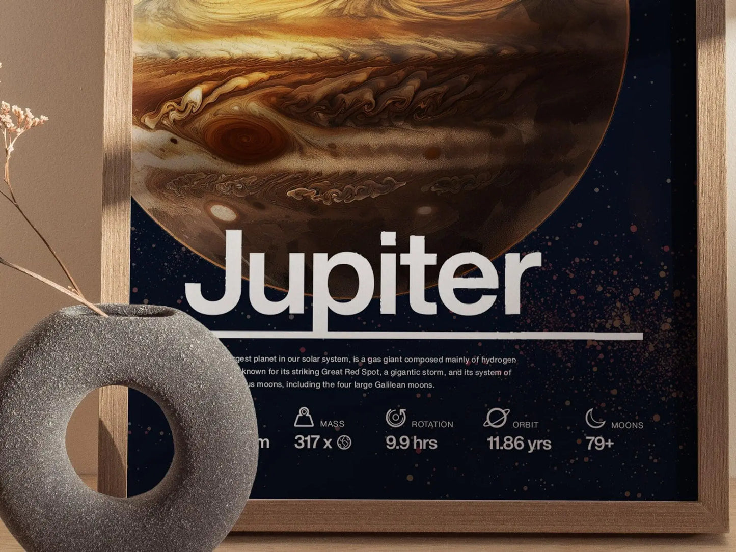 Jupiter Planet Solar System Framed Wall Art | Space Science Teacher Classroom Decor Educational Universe Exploration Poster Print Kids Room