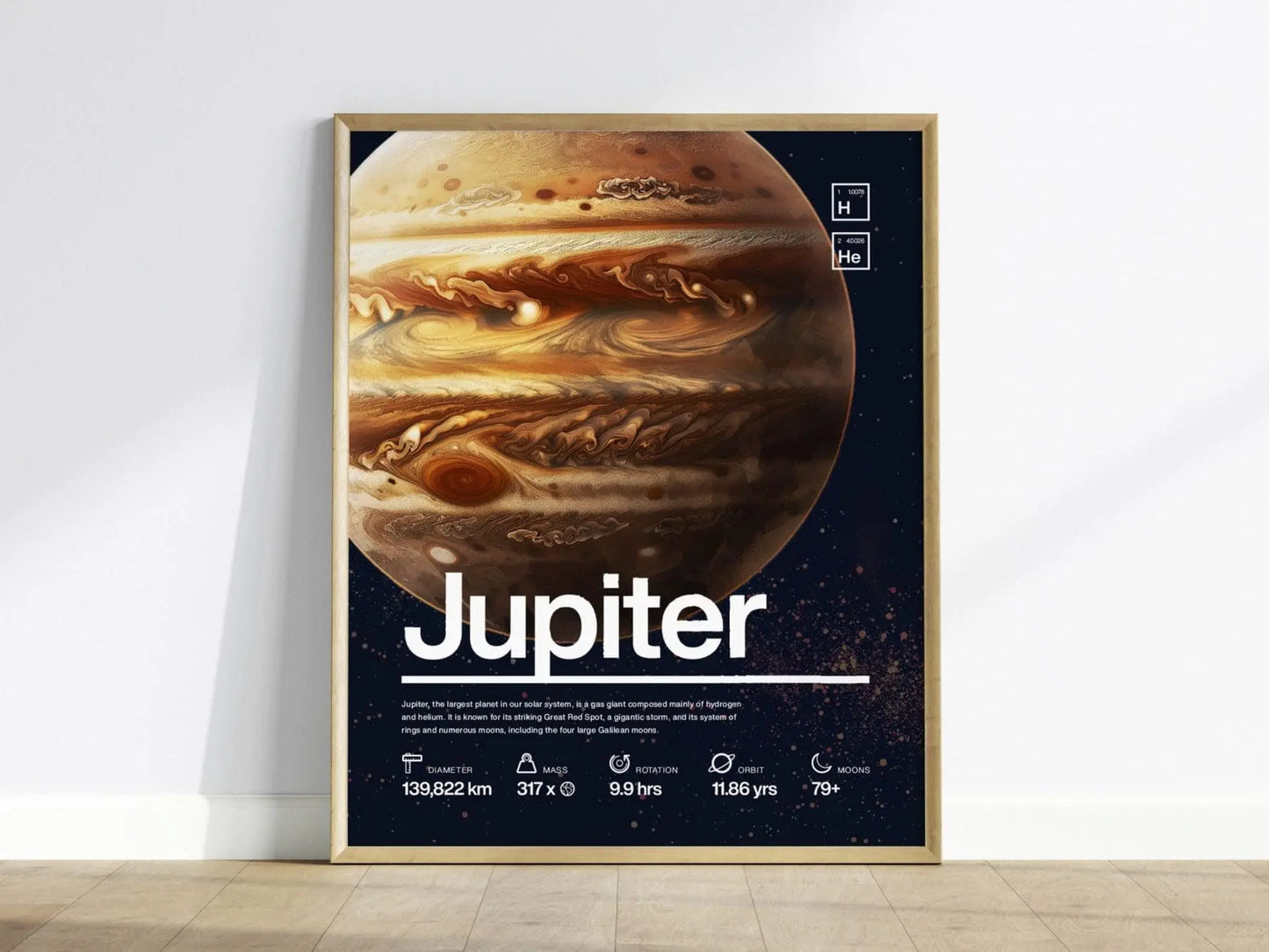 Jupiter Planet Solar System Framed Wall Art | Space Science Teacher Classroom Decor Educational Universe Exploration Poster Print Kids Room