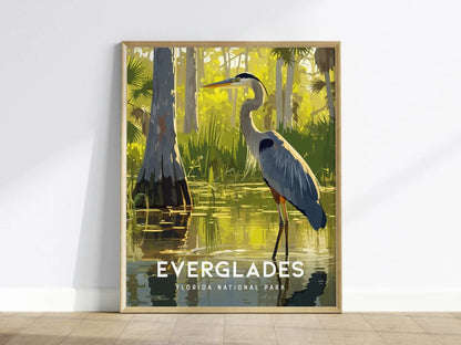 Everglades National Park, Florida Framed Wall Art - Glades Great Blue Heron Poster Design Travel Print Collection Home Office Decor