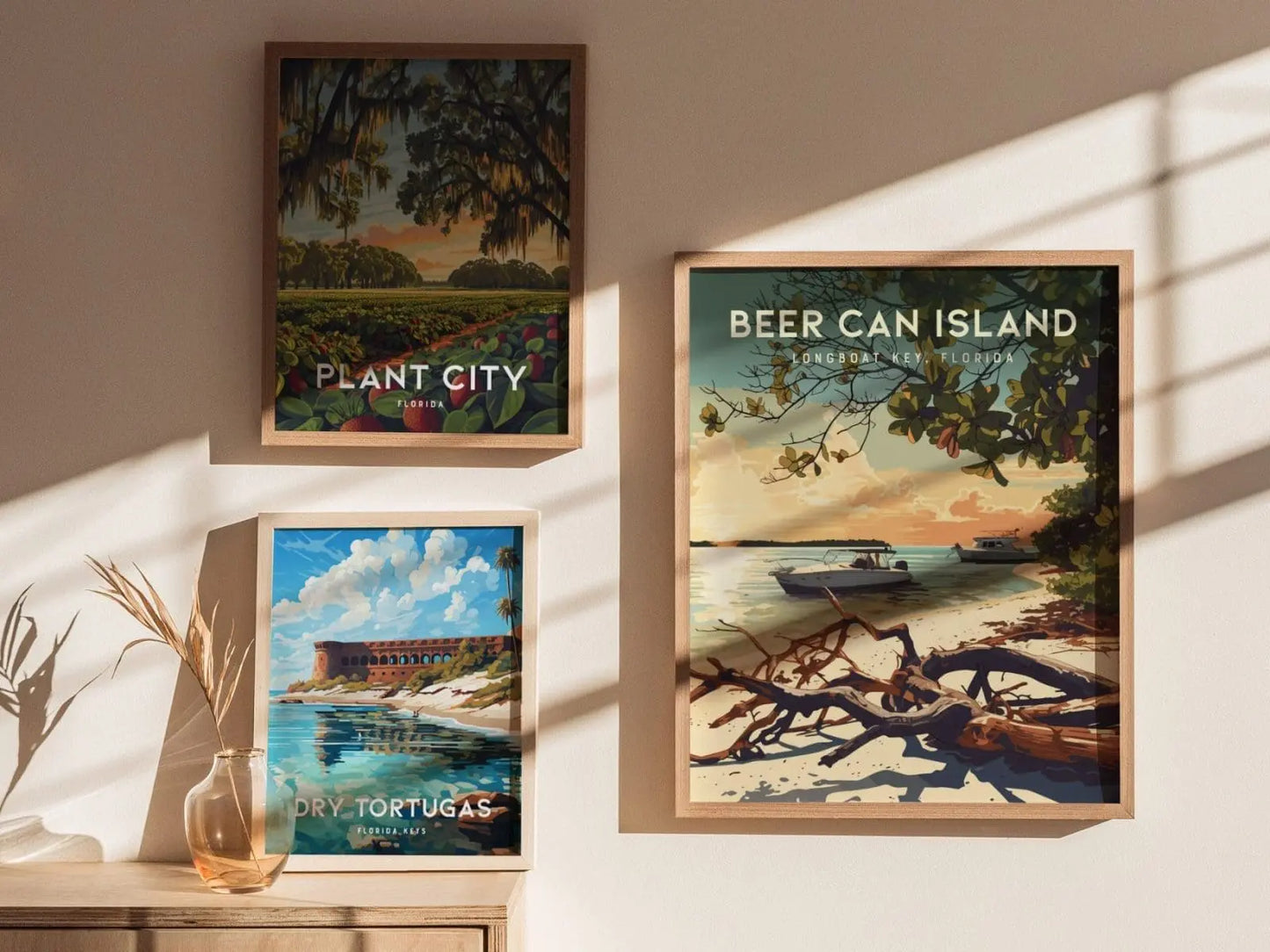 Beer Can Island, Longboat Key, Florida Framed Wall Art - Sarasota Anna Maria Boating Adventure Poster Travel Print Home Office Beach Decor