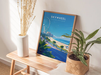 SkyWheel Myrtle Beach Framed Travel Poster, SkyWheel South Carolina Wall Art, SkyWheel Myrtle Beach Poster, Vacation Art, Beach Airbnb Decor