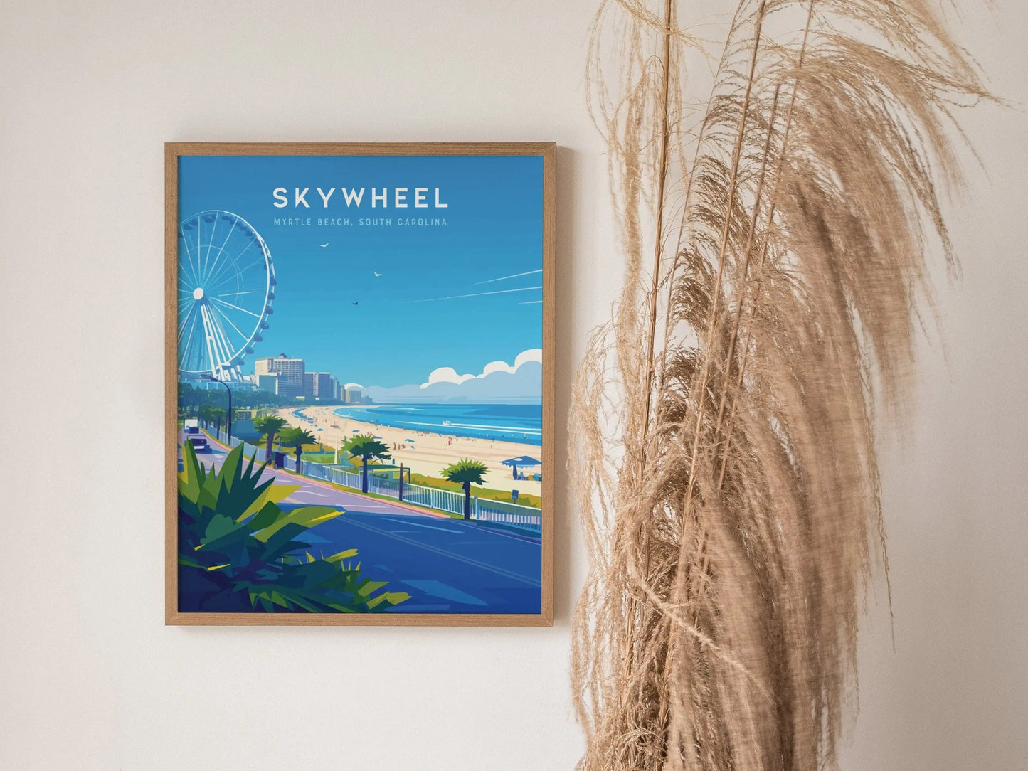 SkyWheel Myrtle Beach Framed Travel Poster, SkyWheel South Carolina Wall Art, SkyWheel Myrtle Beach Poster, Vacation Art, Beach Airbnb Decor