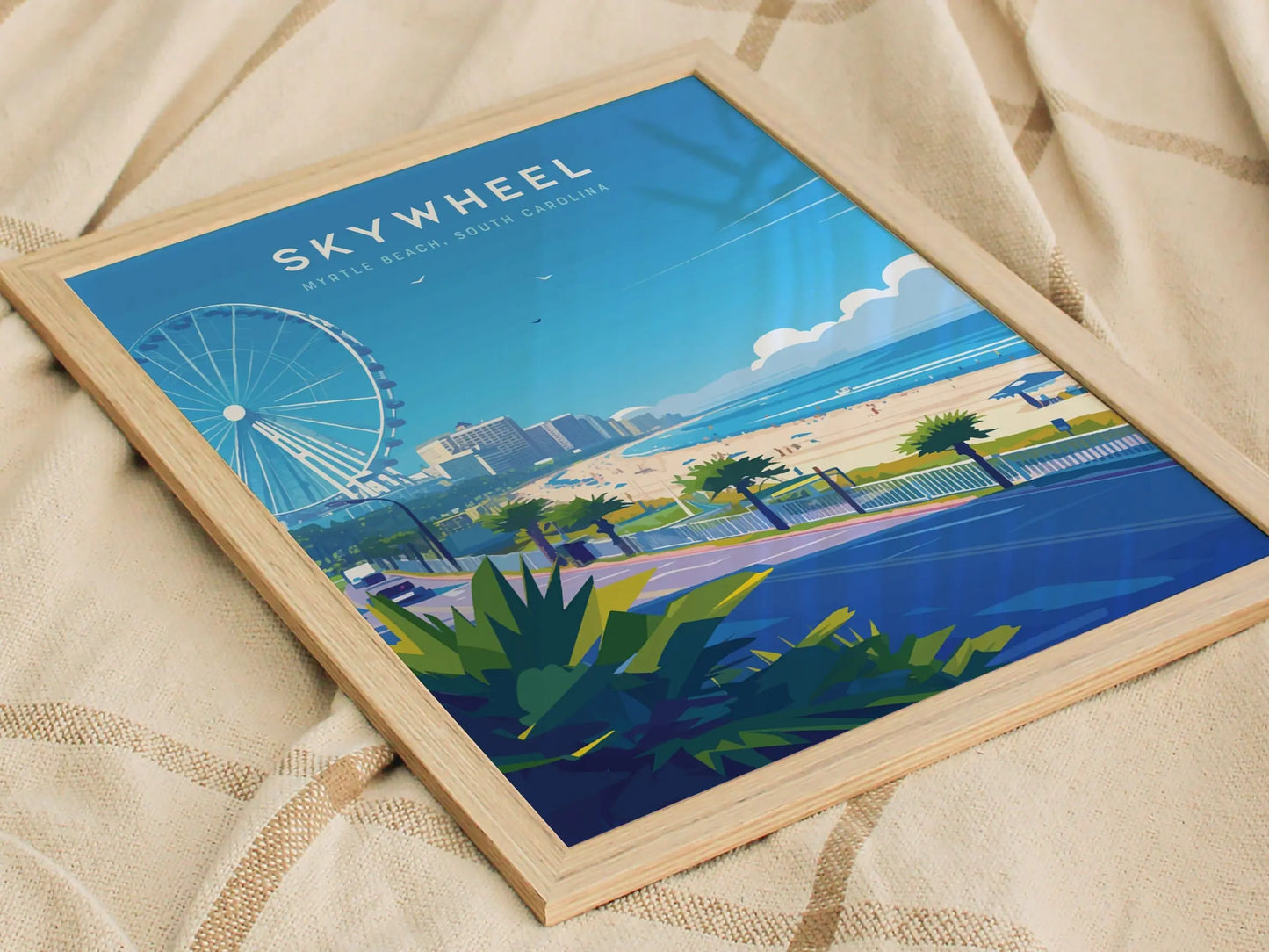 SkyWheel Myrtle Beach Framed Travel Poster, SkyWheel South Carolina Wall Art, SkyWheel Myrtle Beach Poster, Vacation Art, Beach Airbnb Decor