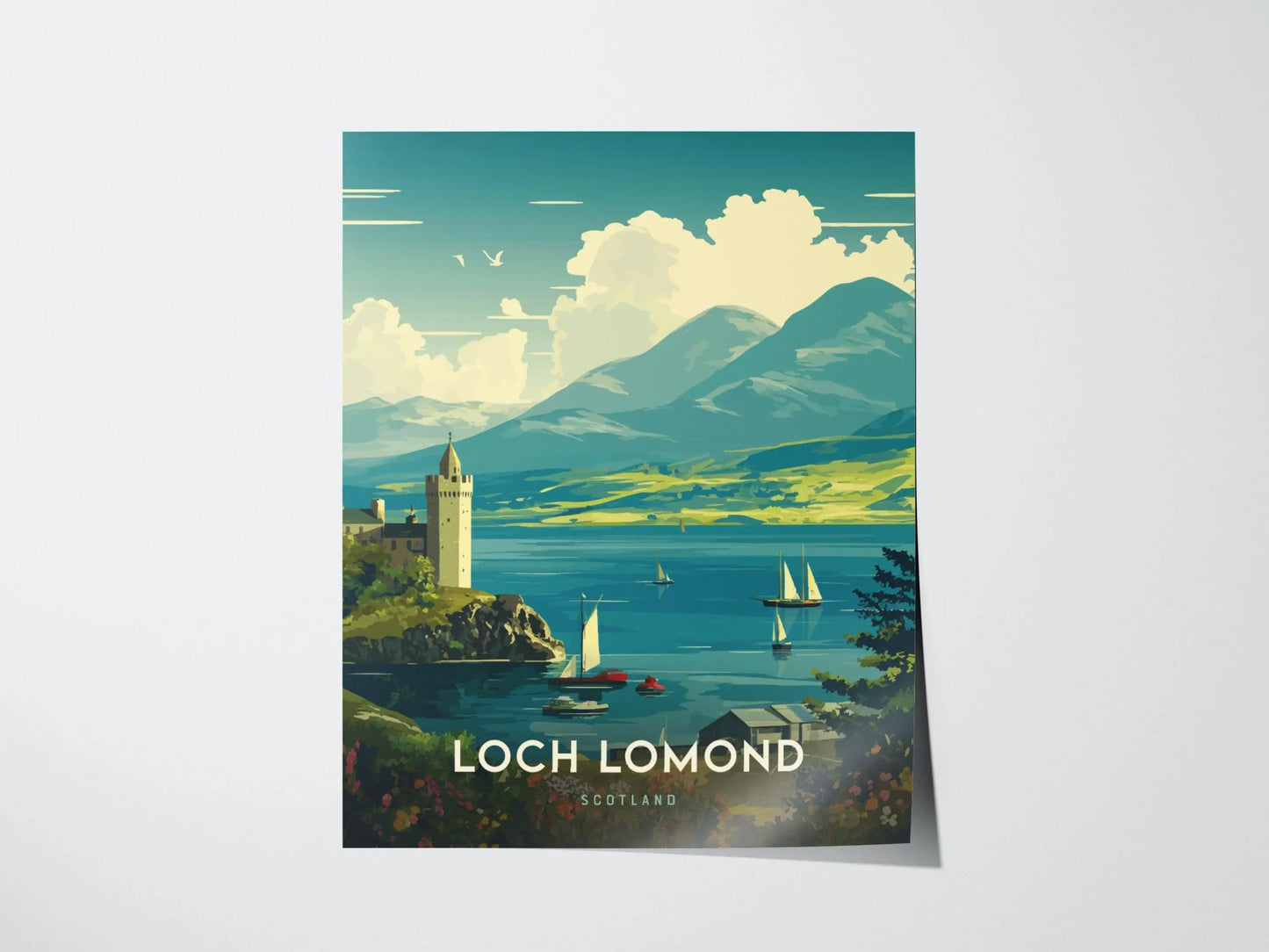 Loch Lomond Landscape Framed Travel Poster, Loch Lomond Scotland Poster Print, Loch Lomond Castle Art, Scotland Travel Gift, Scotland Parks