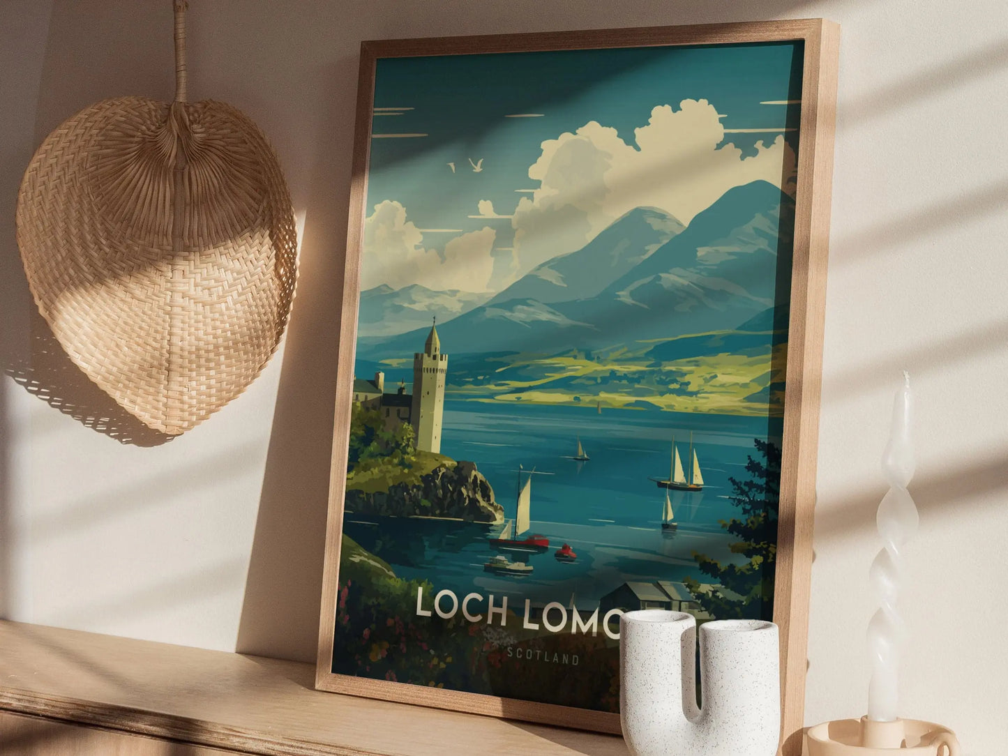 Loch Lomond Landscape Framed Travel Poster, Loch Lomond Scotland Poster Print, Loch Lomond Castle Art, Scotland Travel Gift, Scotland Parks