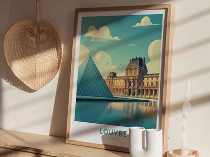 Louvre Paris Framed Travel Print Wall Art, Louvre Paris France Travel Poster, Museum Travel Poster, Traveler Home Decor, Airbnb Home Decor