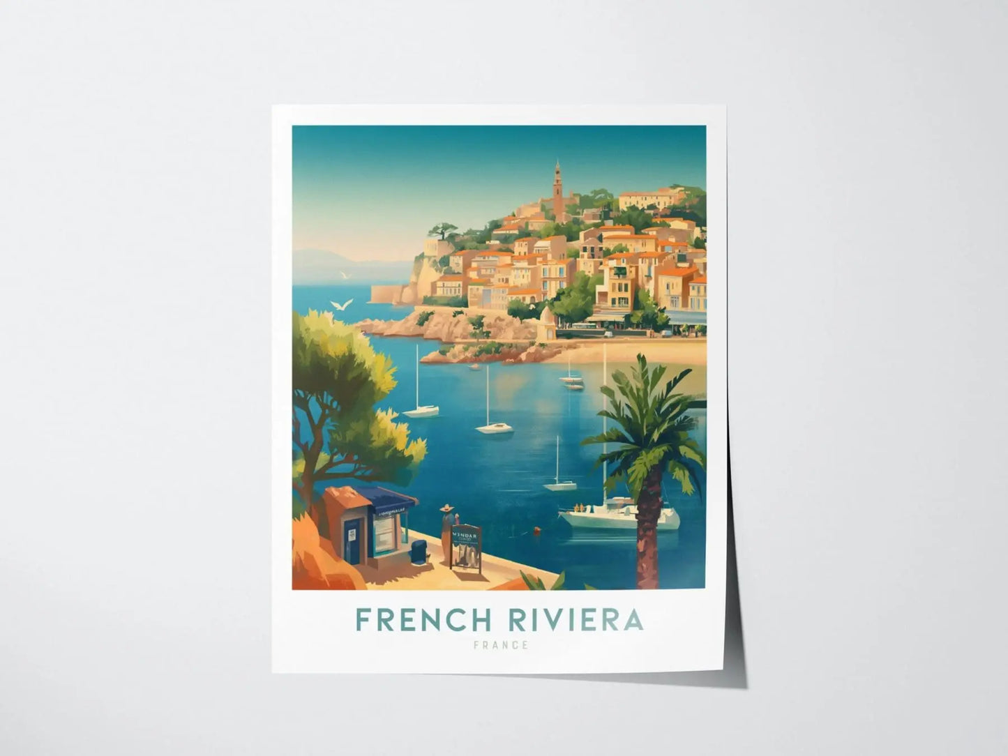 French Riviera Framed Wall Art Travel Print, Côte d&#39;Azur Poster Print, Côte d&#39;Azur Coastline Wall Art, Sailing and Travel Art, Home Decor