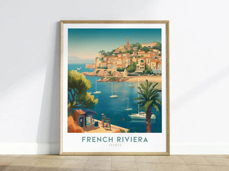 French Riviera Framed Wall Art Travel Print, Côte d'Azur Poster Print, Côte d'Azur Coastline Wall Art, Sailing and Travel Art, Home Decor - Swell Scenes