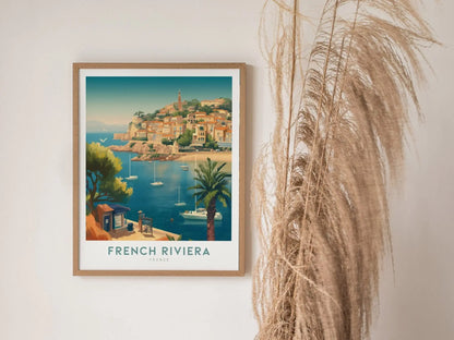 French Riviera Framed Wall Art Travel Print, Côte d&#39;Azur Poster Print, Côte d&#39;Azur Coastline Wall Art, Sailing and Travel Art, Home Decor