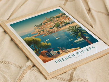 French Riviera Framed Wall Art Travel Print, Côte d&#39;Azur Poster Print, Côte d&#39;Azur Coastline Wall Art, Sailing and Travel Art, Home Decor