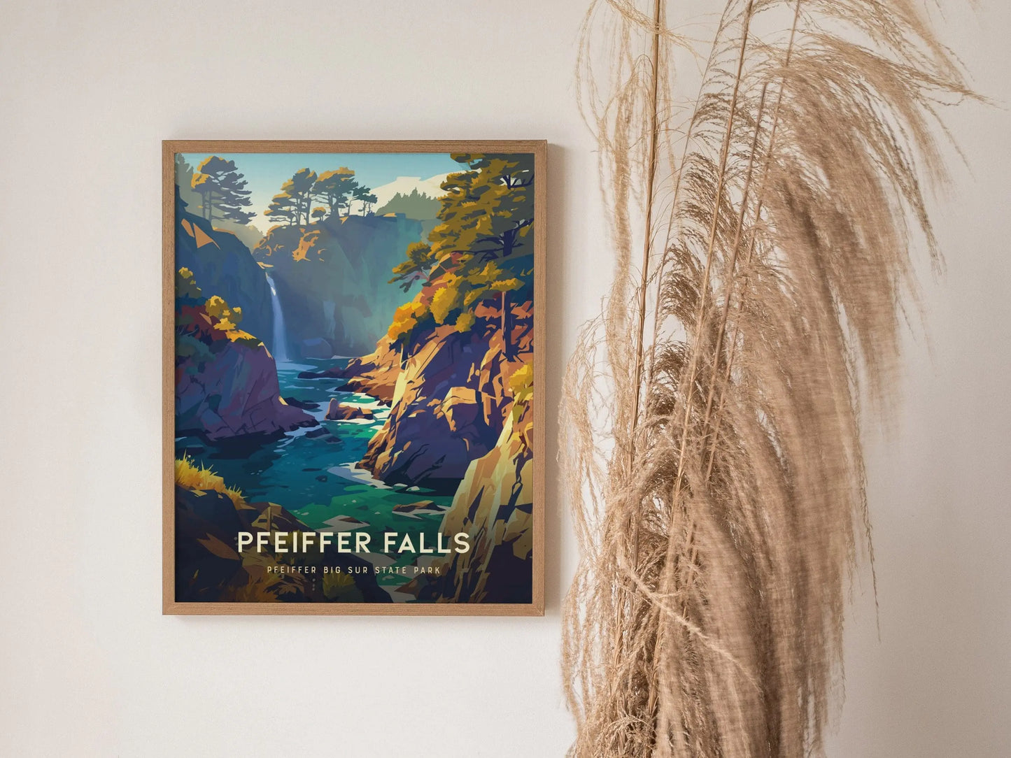 Pfeiffer Falls Big Sur State Park Framed Travel Print, California Big Sur Travel Poster, Pfeiffer Big Sur State Park Artwork, California Art