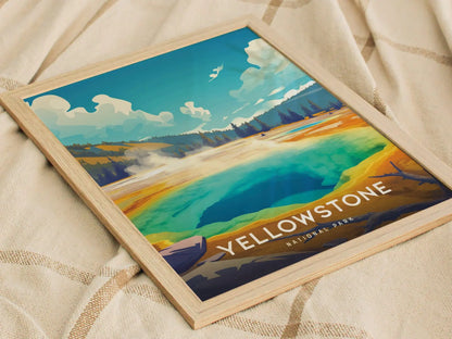 Yellowstone National Parks Travel Print, Yellowstone Poster Print, National Parks Yellowstone Wall Art, Wyoming National Parks Poster Decor