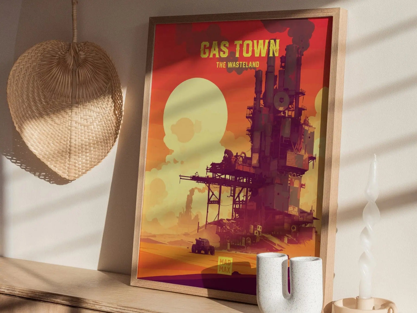 Gas Town, The Wasteland, Mad Max Framed Wall Art - Fury Road Thunderdome Furiosa Post Apocalyptic Poster Travel Print Man Cave Decor Set