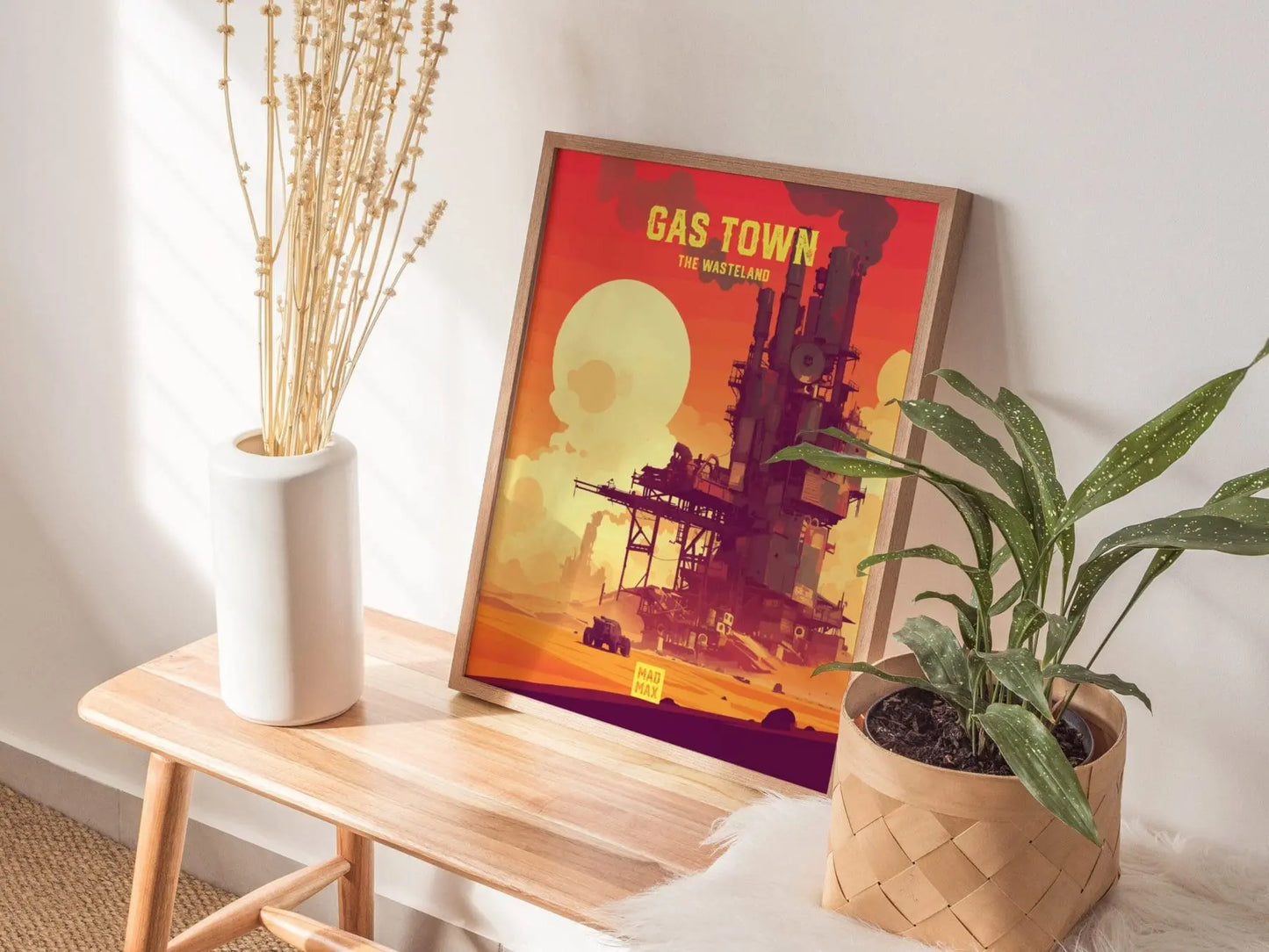 Gas Town, The Wasteland, Mad Max Framed Wall Art - Fury Road Thunderdome Furiosa Post Apocalyptic Poster Travel Print Man Cave Decor Set