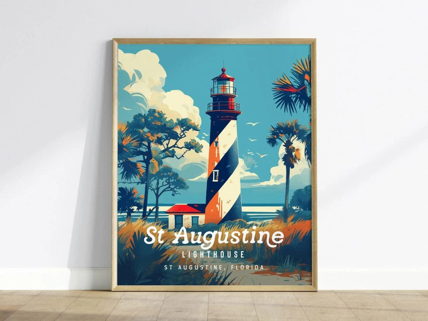 St Augustine Lighthouse, Saint Augustine, Florida Framed Wall Art - Anastasia Island State Park Poster Travel Print Home Office Decor Set - Swell Scenes