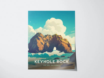 Keyhole Rock at Big Sur Framed Travel Print, California Big Sur Travel Poster, Keyhole Rock Big Sur Wall Art, California Airbnb Wall Decor