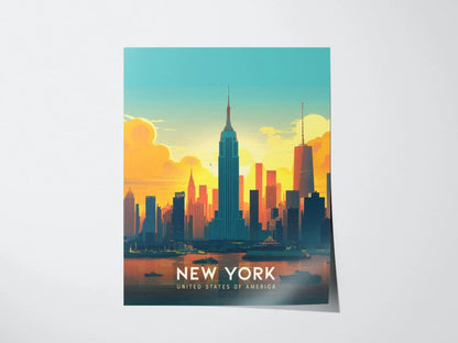 New York Framed Travel Print, Empire State New York City Travel Poster, New York Wall Art Travel Poster, Travel Print, Traveler Home Decor