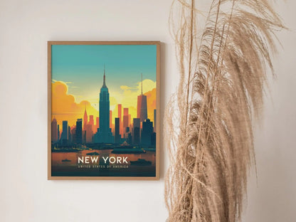 New York Framed Travel Print, Empire State New York City Travel Poster, New York Wall Art Travel Poster, Travel Print, Traveler Home Decor