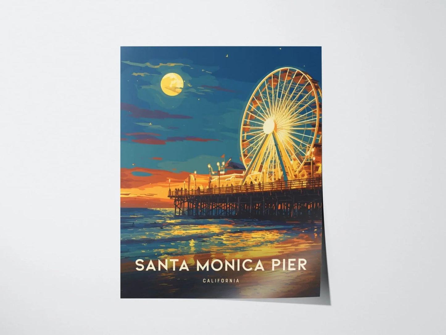 Santa Monica Pier Framed California Travel Print, Santa Monica Pier Travel Poster, California Travel Poster, Los Angeles Wall Art Home Decor