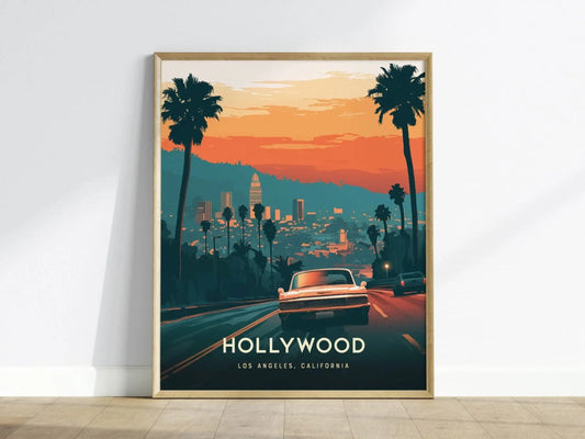 Hollywood Framed Travel Poster, Hollywood Los Angeles Poster Print, Hollywood Custom Travel Print, Personalized Travel Poster, Home Decor