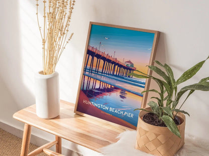 Huntington Beach California Framed Travel Poster, Huntington Beach Poster, California Pier Postcard Custom Travel Print, Birthday Gifts Art