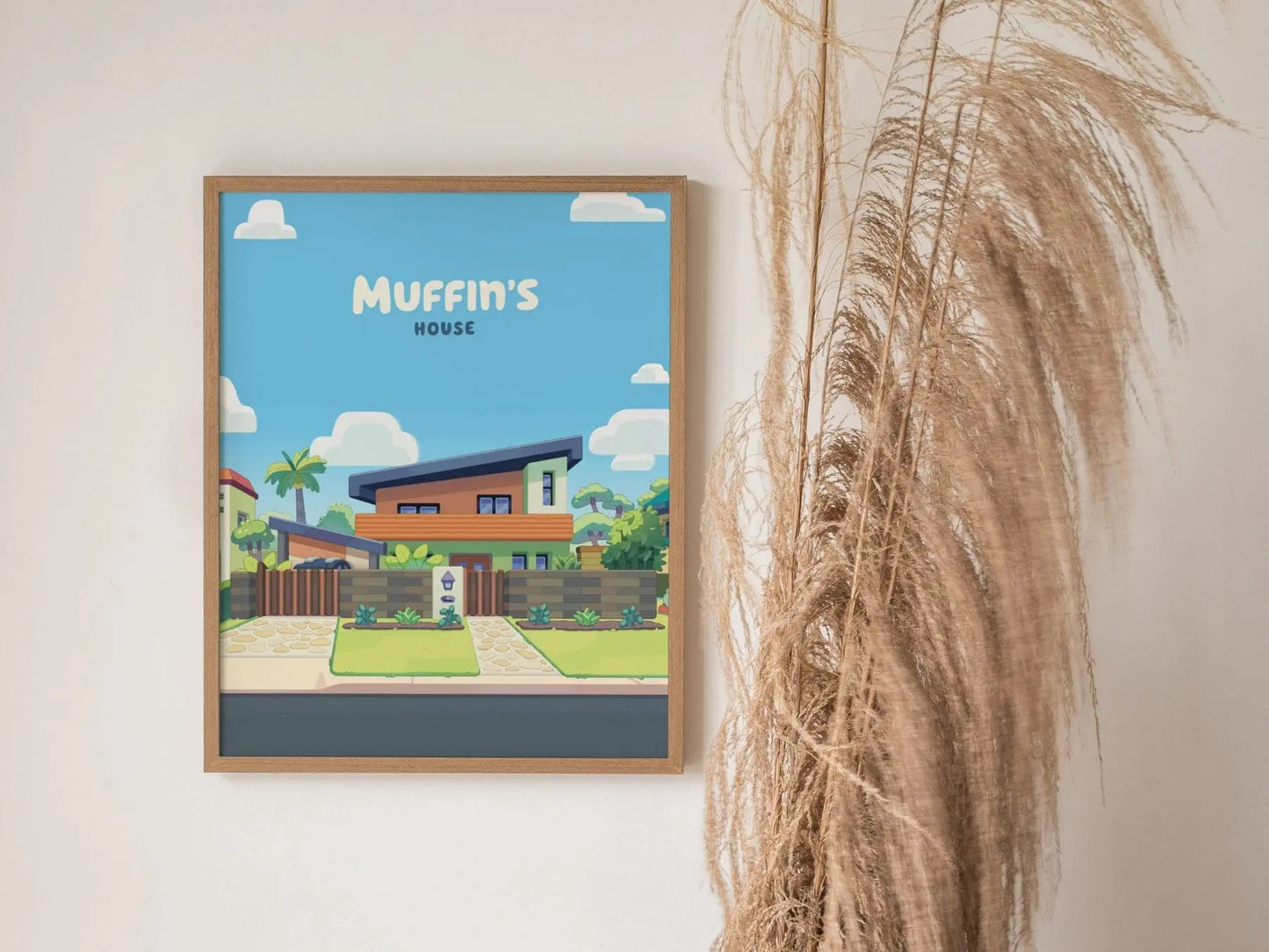 Bluey Muffin&#39;s House Framed Poster, Muffin&#39;s House Decor for Kids Room, Bluey Nursery Print, Bluey Wall Decor, Muffin&#39;s House Gift Wall Art