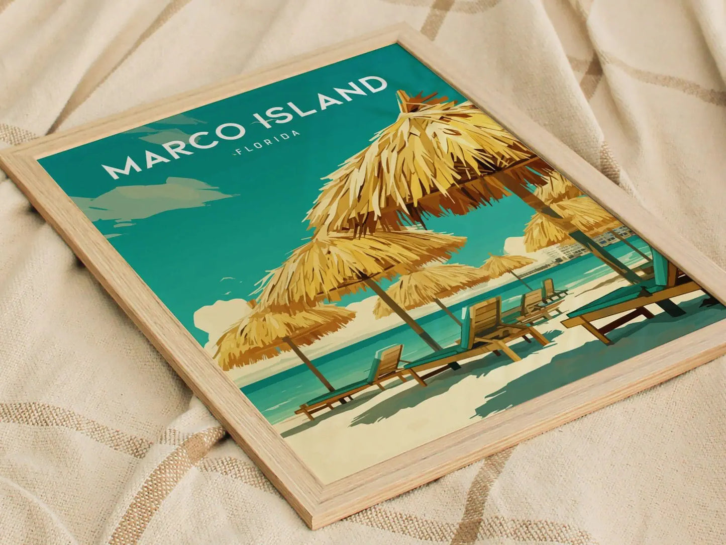 Marco Island, Florida Framed Wall Art - Gulf Coast Beach Naples Thousand Islands Poster Vacation Travel Print Gift Tropical Home Decor Set