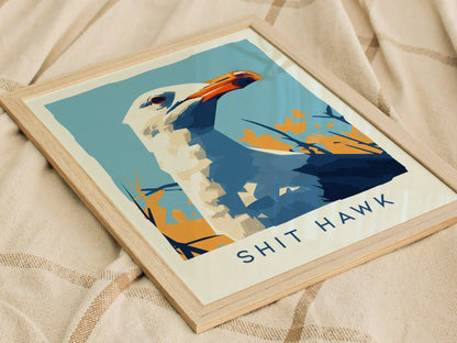 Shit Hawk, Urban Wildlife Series, Seagull Framed Wall Art - City Bird Collection Poster Design Print Funny LA NYC Statement Beach Decor Set