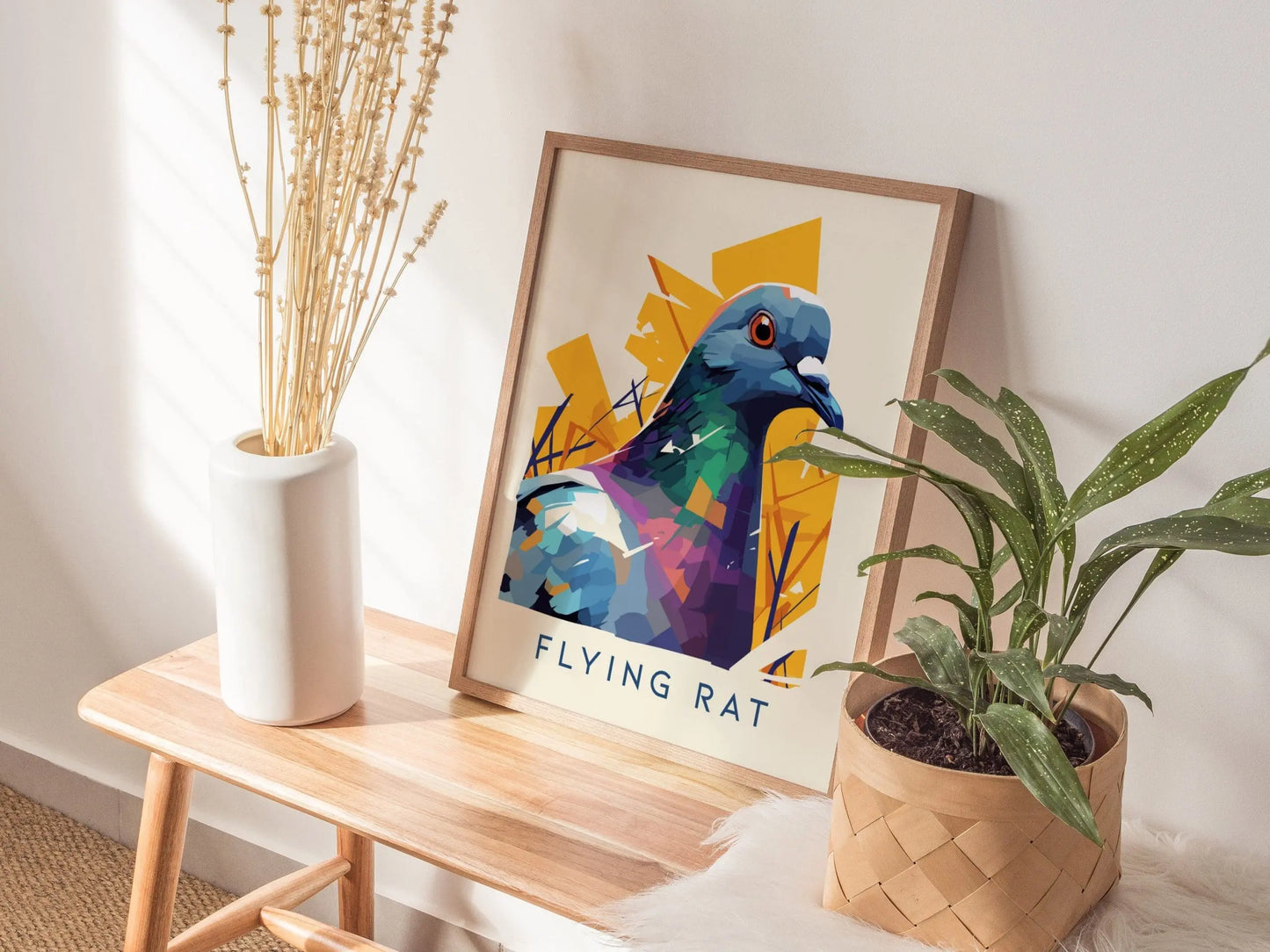 Flying Rat, Urban Wildlife Series, Pigeon Framed Wall Art - City Bird Collection Poster Design Print Funny LA NYC Statement Decor Gift Set