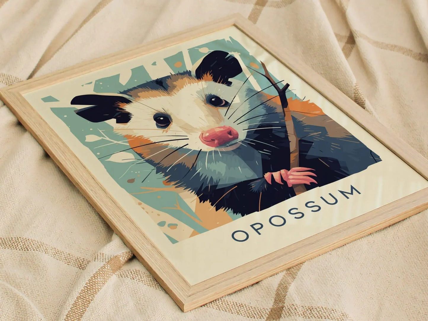 Opossum, Urban Wildlife Series, Possum Framed Wall Art - City Animal Collection Poster Design Print Funny Gift LA NYC Decor Statement Set