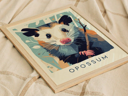 Opossum, Urban Wildlife Series, Possum Framed Wall Art - City Animal Collection Poster Design Print Funny Gift LA NYC Decor Statement Set