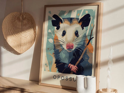 Opossum, Urban Wildlife Series, Possum Framed Wall Art - City Animal Collection Poster Design Print Funny Gift LA NYC Decor Statement Set