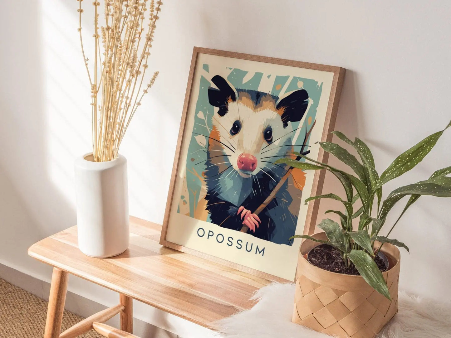 Opossum, Urban Wildlife Series, Possum Framed Wall Art - City Animal Collection Poster Design Print Funny Gift LA NYC Decor Statement Set