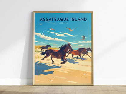 Assateague Island Framed Travel Poster, Assateague Island Travel Poster Print, Virginia Assateague Island Art, Atlantic Coastal Home Decor