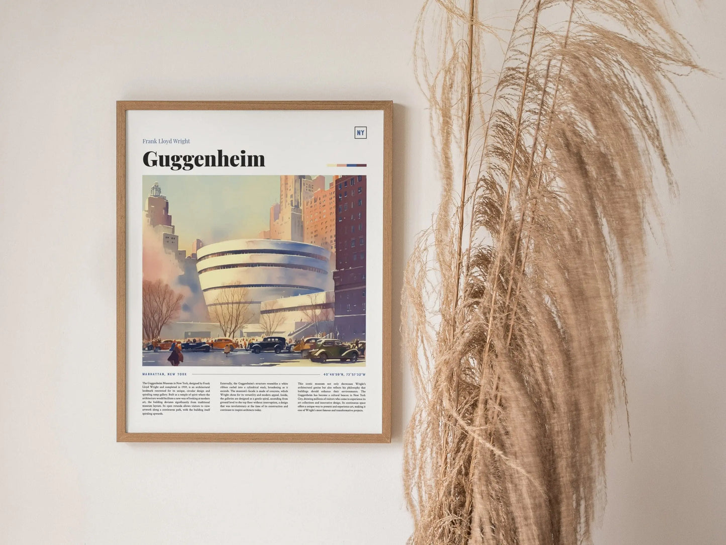 Guggenheim Museum Framed Travel Poster, Architecture Series New York Travel Poster, Mid-Century Travel Poster, Airbnb Home Decor Wall Art