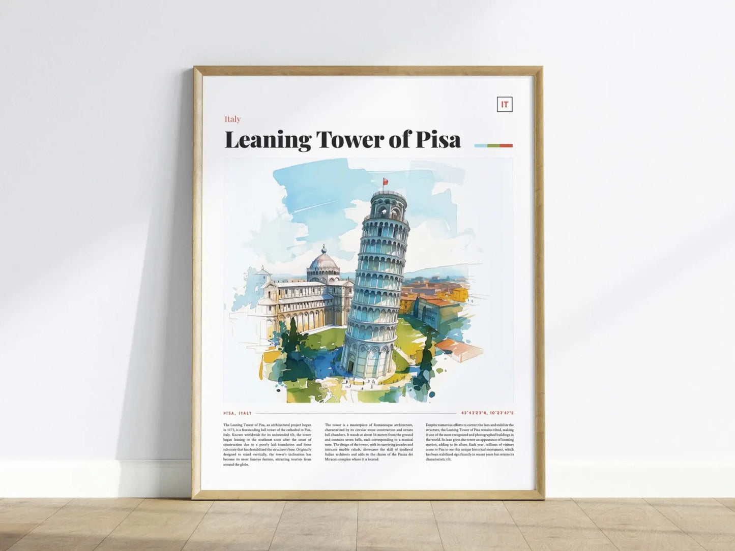 Leaning Tower of Pisa Framed Travel Poster, Italy Travel Poster, Architecture Series, Leaning Tower of Pisa Travel Art, Italy Travel Gift