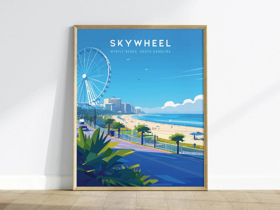 SkyWheel Myrtle Beach Framed Travel Poster, SkyWheel South Carolina Wall Art, SkyWheel Myrtle Beach Poster, Vacation Art, Beach Airbnb Decor - Swell Scenes