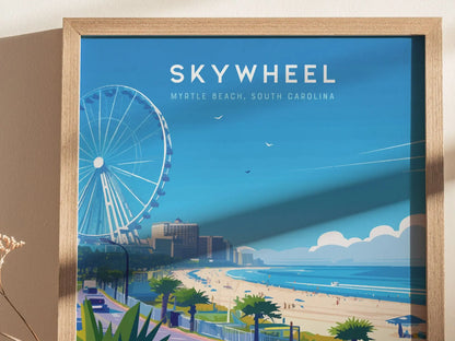 SkyWheel Myrtle Beach Framed Travel Poster, SkyWheel South Carolina Wall Art, SkyWheel Myrtle Beach Poster, Vacation Art, Beach Airbnb Decor