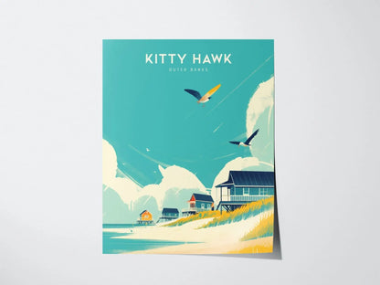 Kitty Hawk Outer Banks Framed Travel Poster, Kitty Hawk Beach Wall Art, OBX North Carolina Kitty Hawk Poster, Atlantic Coastal Home Decor