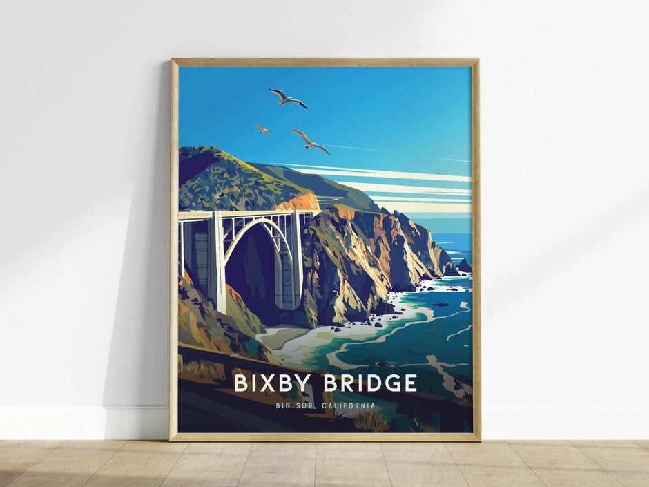 Big Sur Bixby Bridge Framed Travel Print, California Big Sur Travel Poster, Bixby Creek Bridge Big Sur Artwork, California Airbnb Wall Decor - Swell Scenes
