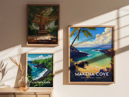 Makena Cove, Maui, Hawaii | Wailea Beach Island Framed Wall Art Poster Travel Artwork Hawaiian Lush Tropical Wedding Gift Honeymoon Decor