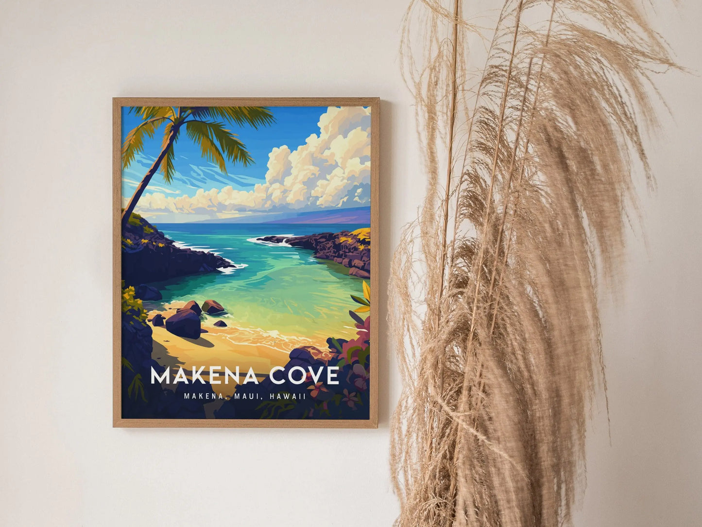 Makena Cove, Maui, Hawaii | Wailea Beach Island Framed Wall Art Poster Travel Artwork Hawaiian Lush Tropical Wedding Gift Honeymoon Decor