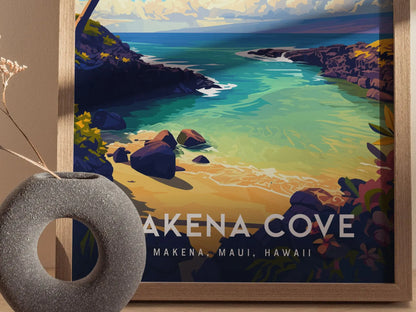 Makena Cove, Maui, Hawaii | Wailea Beach Island Framed Wall Art Poster Travel Artwork Hawaiian Lush Tropical Wedding Gift Honeymoon Decor