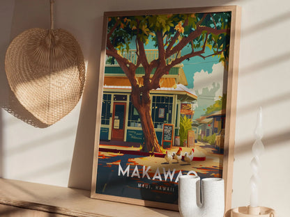 Makawao, Maui, Hawaii | Upcountry Paniolo Country Town Island Framed Wall Art Poster Travel Artwork Hawaiian Lush Tropical Gift Decor Set