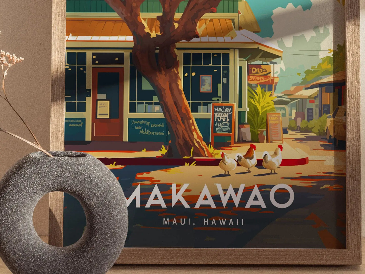 Makawao, Maui, Hawaii | Upcountry Paniolo Country Town Island Framed Wall Art Poster Travel Artwork Hawaiian Lush Tropical Gift Decor Set