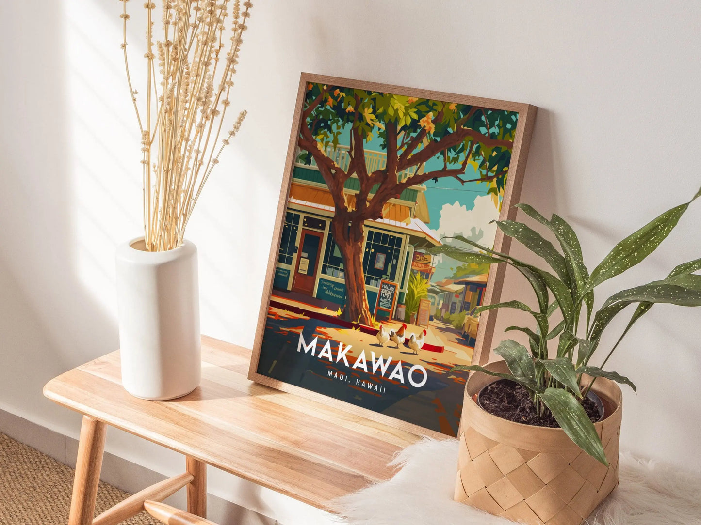 Makawao, Maui, Hawaii | Upcountry Paniolo Country Town Island Framed Wall Art Poster Travel Artwork Hawaiian Lush Tropical Gift Decor Set