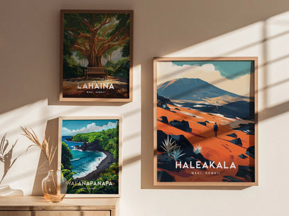 Haleakala National Park, Maui, Hawaii - Wall Art Poster Design Travel Print Hiker Backpacker Adventure Hawaiian Islands Gift