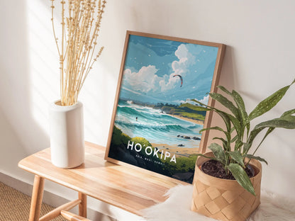 Ho'okipa Beach, Maui, Hawaii - Hookipa Wind Kite Surf Surfing Framed Wall Art Poster Design Travel Island Tropical Print Gift Home Decor